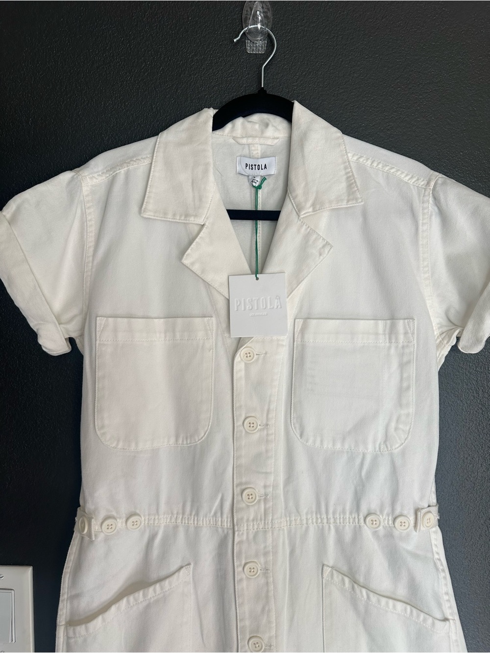 Pistola Parker Romper White Size Small NWT Utility Short Sleeve Button Front - Picture 4 of 8